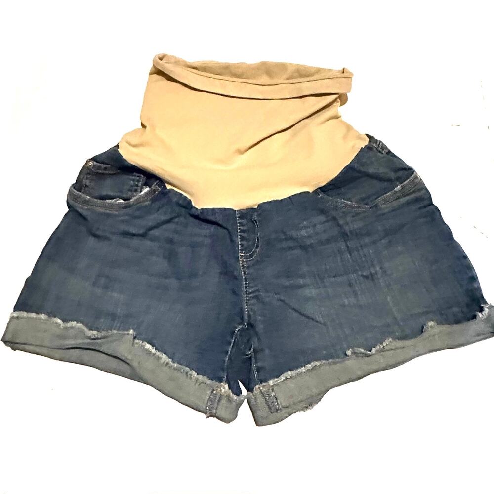 Two Hearts Maternity Belly Panel Maternity Cut-Off Jean Shorts Women's L Large